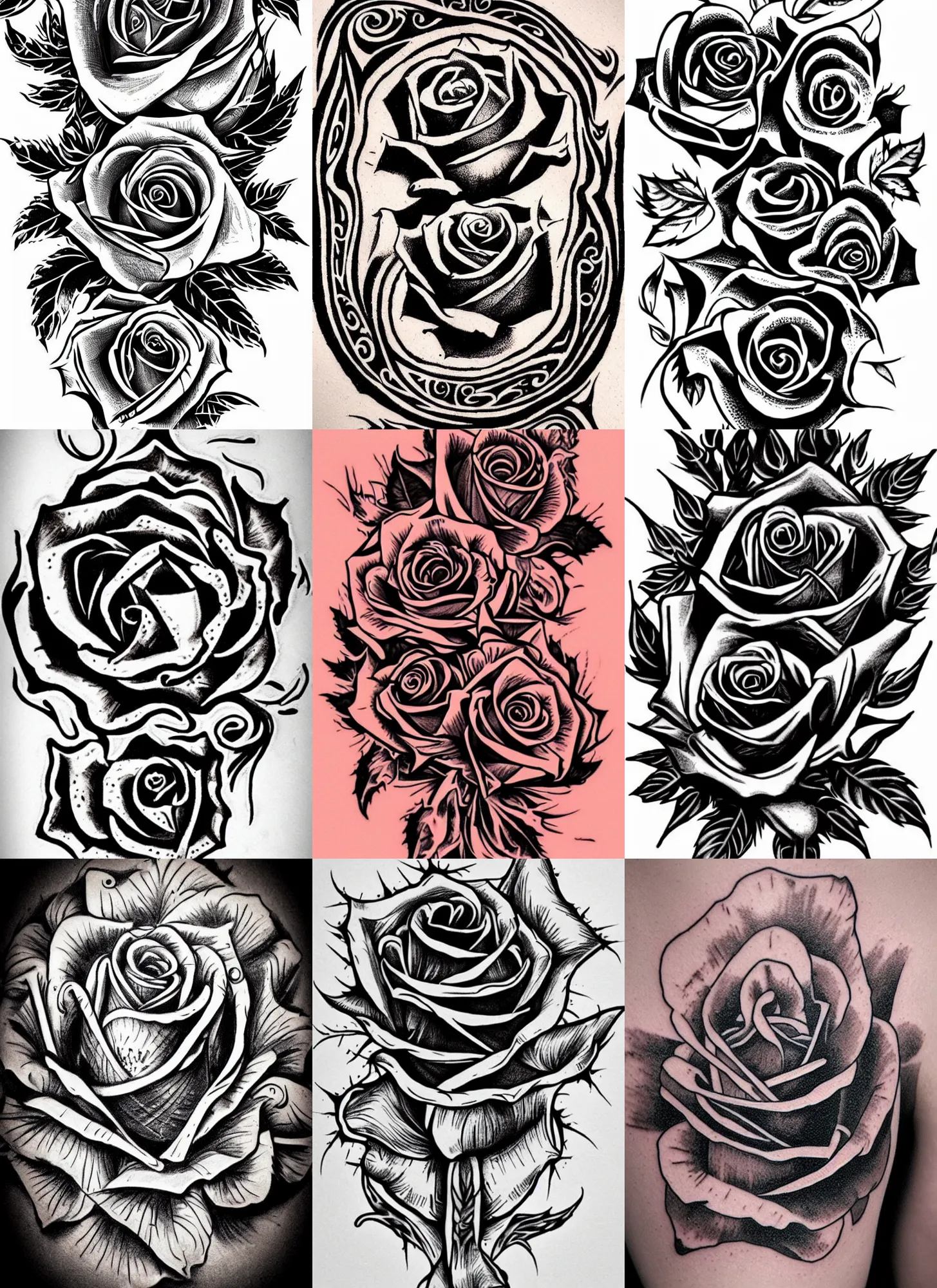 Prompt: Tattoo Design demonic rose Stencil