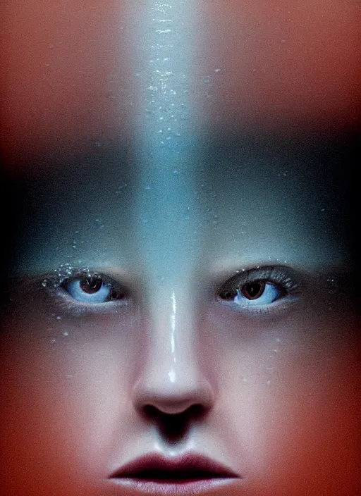 Prompt: beautiful extreme closeup portrait of a woman fully submerged ecxept of the top of his head, horrified look in his eyes, water reflection, sigma 85mm, highly detailed, soft lighting, elegant,sigma 85mm, Edward Hopper and James Gilleard, Zdzislaw Beksinski, Steven Outram, highly detailed