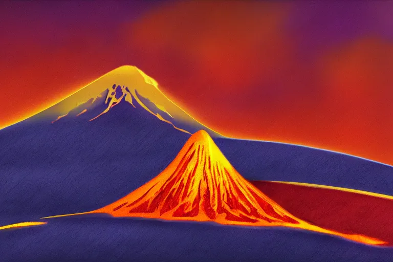 Prompt: a volcano in front of a checkerboard background, high definition, digital art