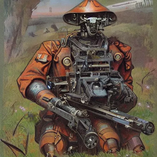 Image similar to wwi deiselpunk american battle mech propaganda art by james gurney