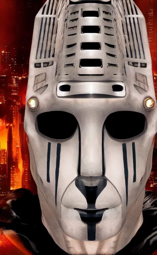 Image similar to 2049 bladerunner robot face with muori tribal face