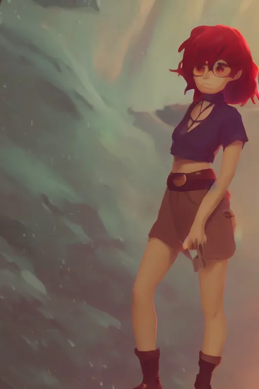 Image similar to fursona, a full body portrait of a the sellsword marissa bell, short red hair, fantasy, makoto shinkai, james gilleard, very detailed, matte, gaussian blur