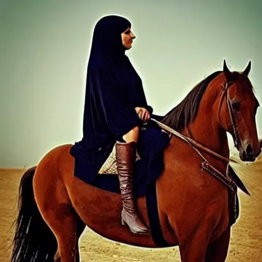 Prompt: burqa's woman, ride horse, taliban, riffle on chest, dust, cinematic, beautiful, dynamic pose, pinterest