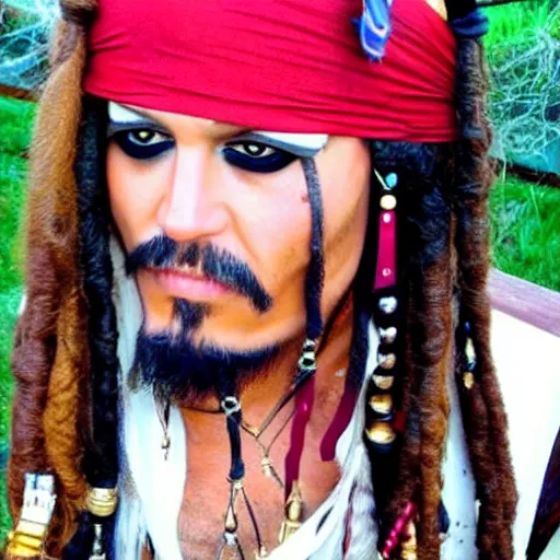 Image similar to jack sparrow dressed as an egirl