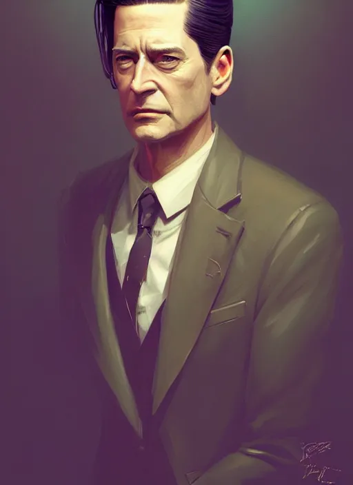 Image similar to highly detailed portrait of a agent dale cooper, stephen bliss, unreal engine, fantasy art by greg rutkowski, loish, rhads, makoto shinkai and lois van baarle, ilya kuvshinov, rossdraws, tom bagshaw, global illumination, radiant light, detailed and intricate environment