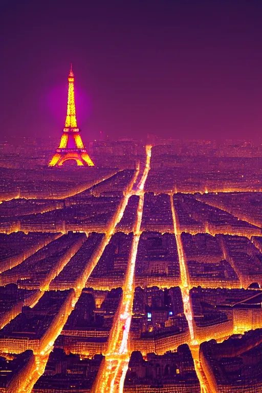 Prompt: neon streets of paris with eiffel tower, 4 k, award winning photo, cyberpunk style