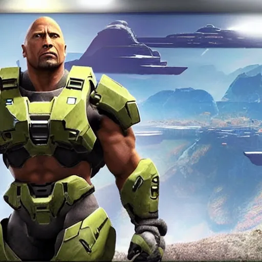 Image similar to Dwayne Johnson in Halo. screenshot.