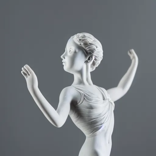 Prompt: a marble statue of a girl doing ballet, 5 0 mm lens, f 1. 4, sharp focus, ethereal, emotionally evoking, head in focus, volumetric lighting, 8 k