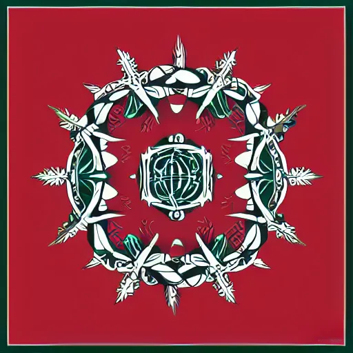 Image similar to a circular vector tattoo design. art nouveau, spiky, curvilinear, recursive.