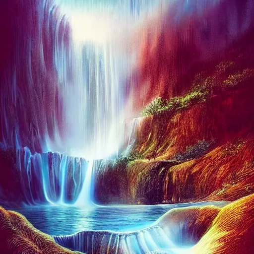 Prompt: a beautiful waterfall, elegant, soulful, liquid, masterpiece, Cinematic, fantasy, digital art,