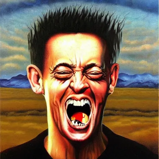 Prompt: Richard madely going mental, oil painting