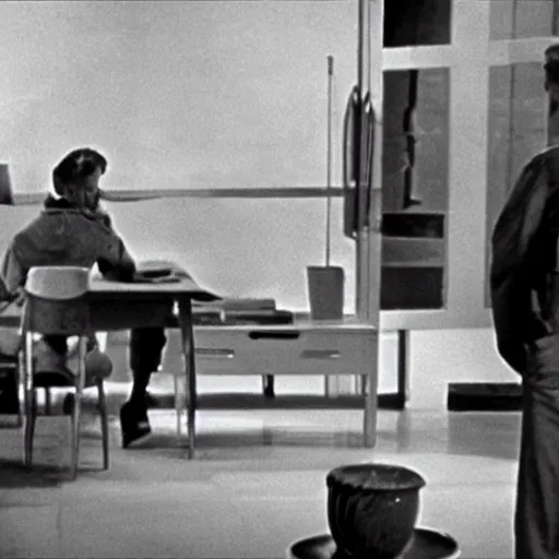 Prompt: an ethnographic object in a movie by jacques tati, still movie