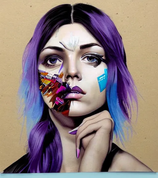 Image similar to portrait of a young beautiful female with short blue-hair purple-skin artwork by Sandra Chevrier, metaverse, artstation