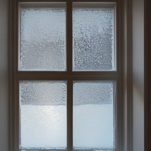 Image similar to frosted over kitchen with volumetric sunlight from window from above