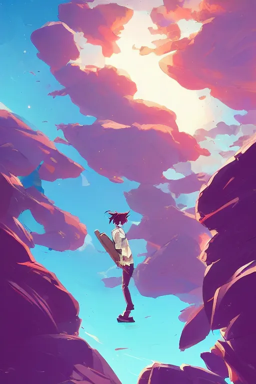 Image similar to looking up into the sky i see an anxious reflection of myself behance hd artstation by jesper ejsing, by rhads, makoto shinkai and lois van baarle, ilya kuvshinov, ossdraws, that looks like it is from borderlands and by feng zhu and loish and laurie greasley, victo ngai, andreas rocha