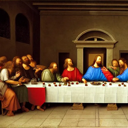 Image similar to Joe biden at the last supper, hyper realism, detailed, by leonardo da vinci,