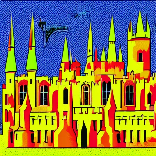 Image similar to beautiful gothic castle landscape in the style of Pop art