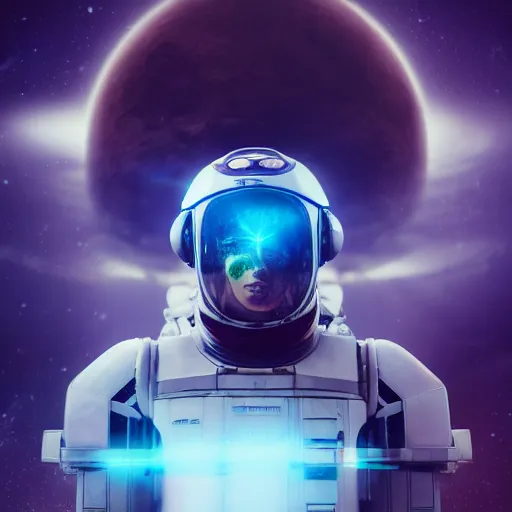 Image similar to beautiful portrait of a mecha astronaut alone on a distant planet heaven with spaceship destroyed, octane render, trending on artstation, hyperrealistic, character photography