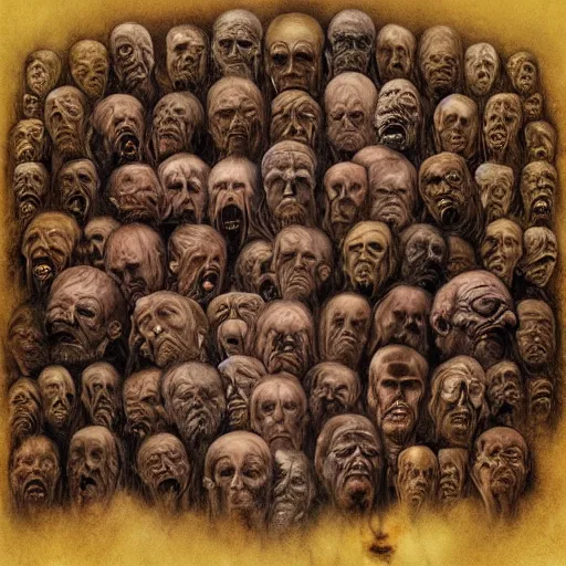 Image similar to a wall made of human faces in purgatory, creepy, melting, since, horror, art by wayne barlowe, giger, artgerm