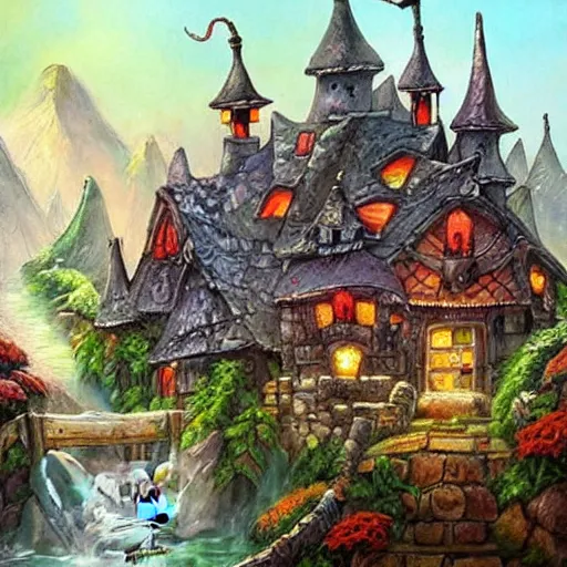 Image similar to beautiful painting of a fantasy rat village