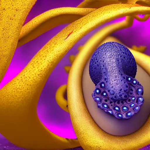 Image similar to a purple octopus egg hatching. digital art. ultra realistic. hd. 4 k