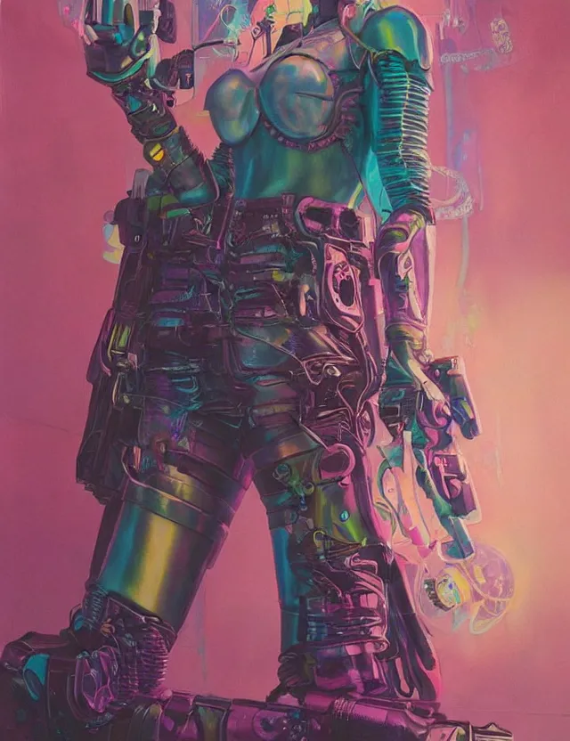 Prompt: cyberpunk princess. this pastel painting by the beloved children's book author has interesting color contrasts, plenty of details and impeccable lighting.