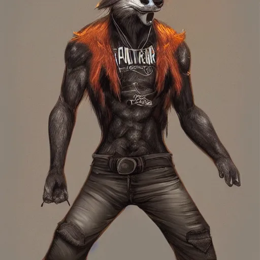 Image similar to A fox wearing a t-shirt and jeans, trending on FurAffinity, energetic, dynamic, digital art, highly detailed, FurAffinity, digital fantasy art, FurAffinity