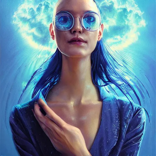 Prompt: 3 d, sci - fi, morning, smiling fashion model face, sun, cinematic, clouds, sun rays, vogue cover style, poster art, blue mood, realistic painting, intricate oil painting, high detail illustration, figurative art, multiple exposure, poster art, by tooth wu and wlop and beeple and greg rutkowski