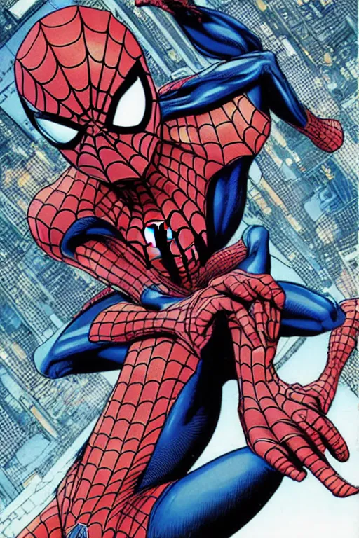 Image similar to tobey maguire in a spider - man suit, by yoichi hatakenaka, masamune shirow, josan gonzales and dan mumford, ayami kojima, takato yamamoto, barclay shaw, karol bak, yukito kishiro, highly detailed