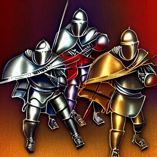 Image similar to digital art color photograph of crusader knights in armor fighting