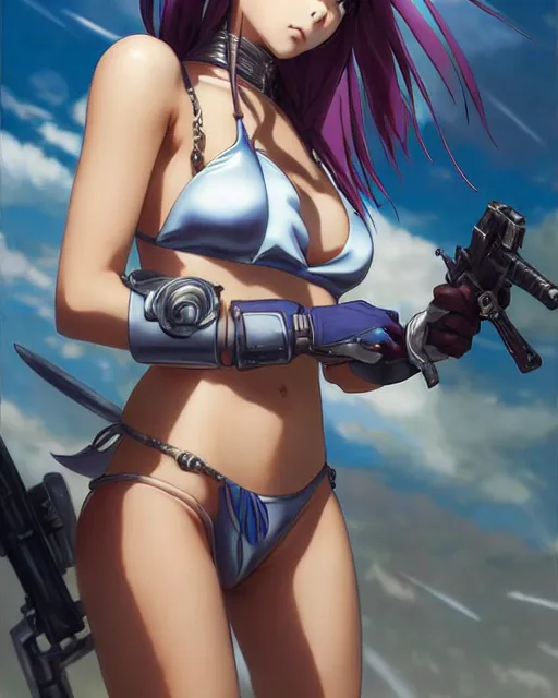 Image similar to portrait Anime Girl in bikini armor cute-fine-face, pretty face, realistic shaded Perfect face, fine details. Anime. Warhammer, futuristic, cyberpunk realistic shaded lighting by katsuhiro otomo ghost-in-the-shell, magali villeneuve, artgerm, rutkowski Jeremy Lipkin and Giuseppe Dangelico Pino and Michael Garmash and Rob Rey