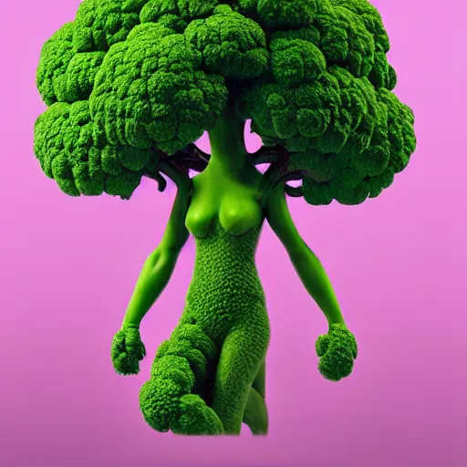 Image similar to [ [ [ human - like anthropomorphic broccoli ] ] ]!! has an elizabeth olsen face, trending on zbrush, unreal engine 5, cgsociety contest winner, intricate, detailed, 4 k quality, concept art