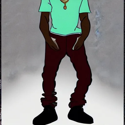 Image similar to a full body drawing of Kanye West in the style of Hideaki Anno, animation, concept art