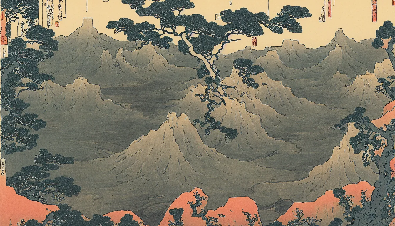 Image similar to the grand canyon by hokusai