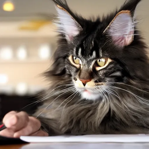 Prompt: my maine coon cat typing up a list of grievances to email to the management about the lack of treats. 3D, Pixar movie