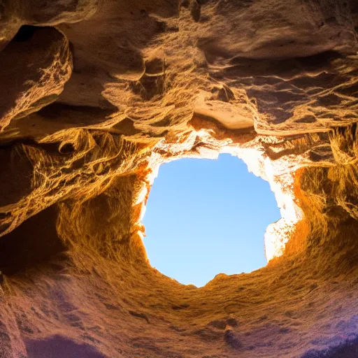 Image similar to a hole on ceiling cave, stars visible through hole