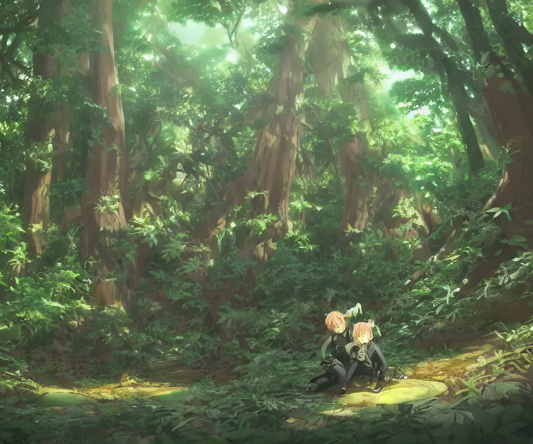 Prompt: gecko in a forest, anime fantasy illustration by tomoyuki yamasaki, kyoto studio, madhouse, ufotable, comixwave films, trending on artstation