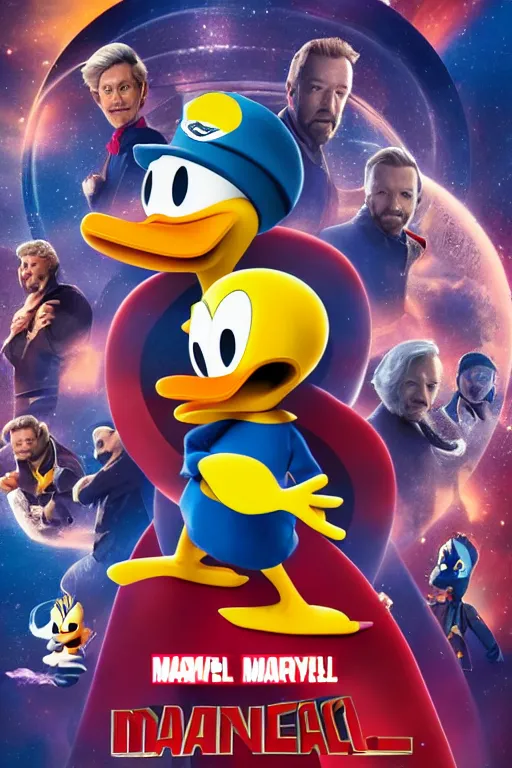 Prompt: donald duck starring in marvel end game, movie poster, minimalistic, extremely clean and polished, 8 k