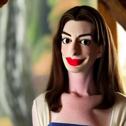 Prompt: Anne Hathaway Pinocchio with a very long nose