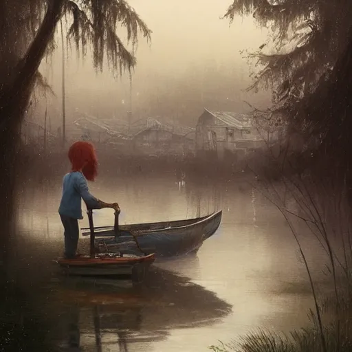 Prompt: movie scene of a bait and tackle shack, a wooden dock and fisher boats on a very misty day, cinematic, very mysterious mood, by greg rutkowski, loish, rhads, ferdinand knab, makoto shinkai and lois van baarle, artgerm, pixar, ilya kuvshinov, rossdraws, tom bagshaw, global illumination