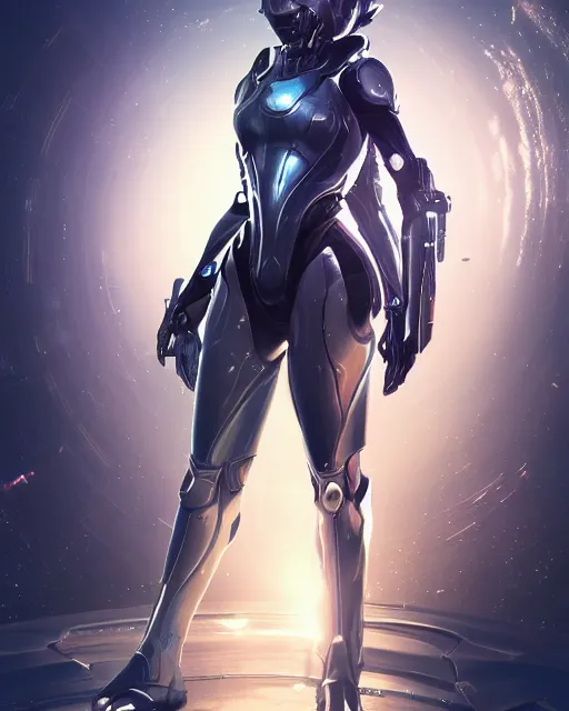 Image similar to perfect android girl on a mothership, warframe armor, beautiful face, scifi, futuristic, galaxy, nebula, raytracing, dreamy, long white hair, blue cyborg eyes, sharp focus, cinematic lighting, highly detailed, artstation, divine, by gauthier leblanc, kazuya takahashi, huifeng huang