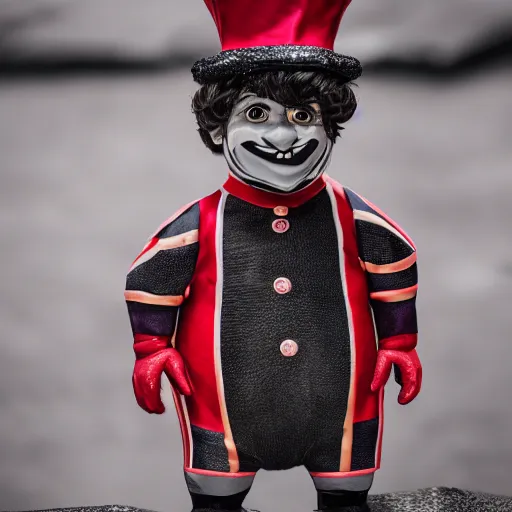 Image similar to peter dinklage dressed like the hamburglar, ( sony a 7 r iv, symmetric balance, polarizing filter, photolab, lightroom, 4 k, dolby vision, photography awardm, voque, perfect face )