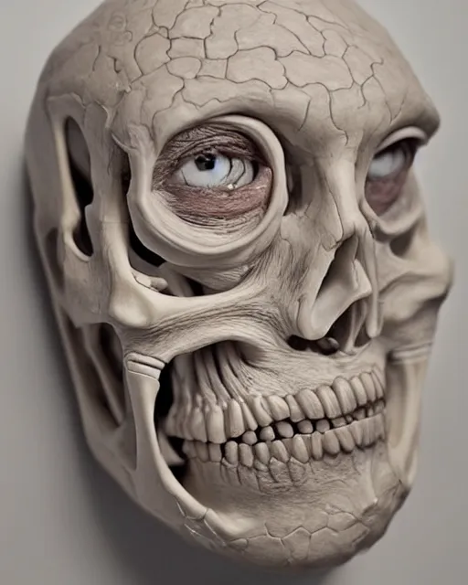 Image similar to strange faces carved into bone, realistic, detailed, intricate, trending on artstation