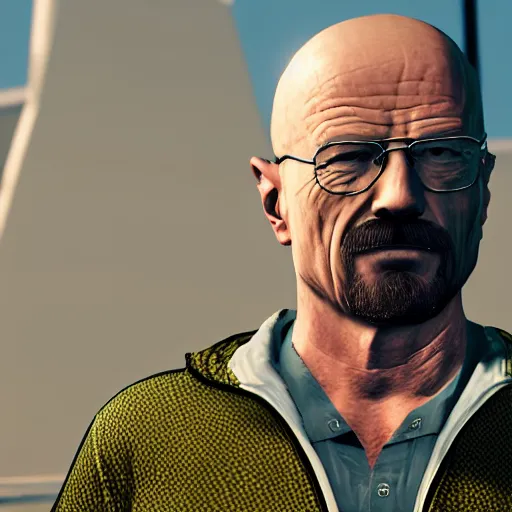 Prompt: walter white in gta v, 4 k, high detail, high - resolution photograph, professional photography, ultra - detail