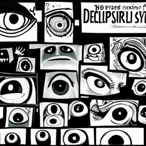 Image similar to depraved and insane man with spiral eyes and tvs with eyes on the screen all around in the style of herbert ploberger and nainoa rosehill