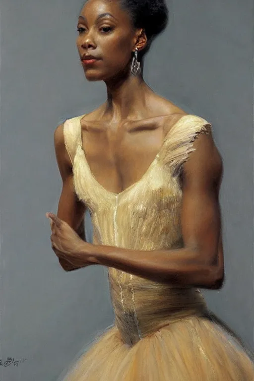 Image similar to portrait of a gorgeous graceful black prima ballerina, by donato giancola and berthold woltze.