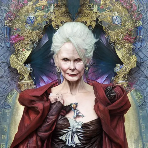 Image similar to amazing lifelike award winning pencil illustration of vivienne westwood in final fantasy 1 5 fantasy costume trending on art station artgerm greg rutkowski alphonse mucha cinematic