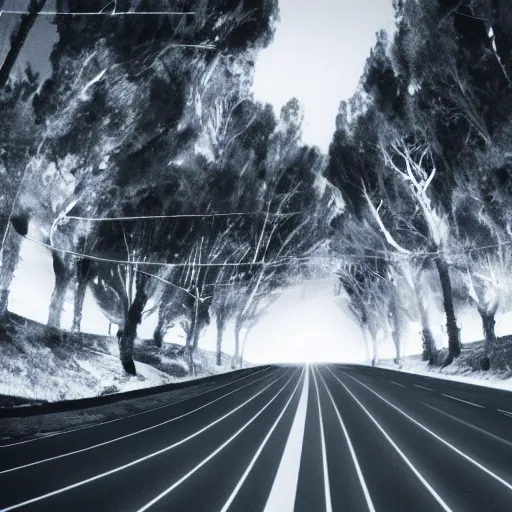 Prompt: a road with many cars and people as a thermal image