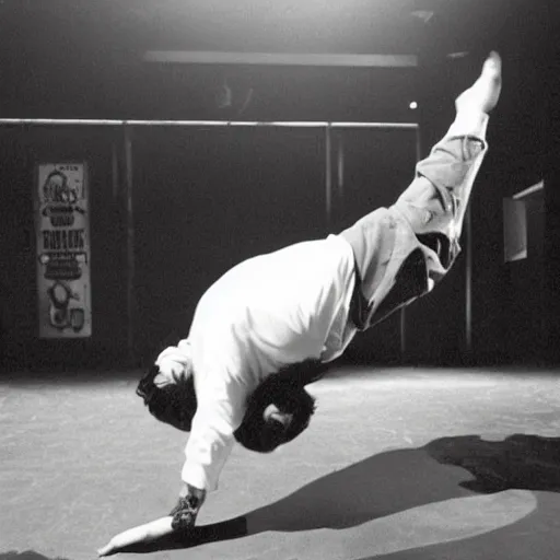 Image similar to Peter Griffin break dancing in a nightclub, 1990 photograph