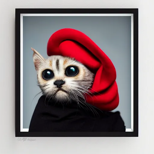Image similar to Octocat with a red beret, studio lighting, moody, ultrarealistic 4k